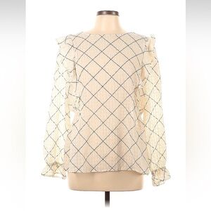 NWT, Women’s Loft Blouse, Size L, 28” L, Cream with Black Stripe, Lightweight